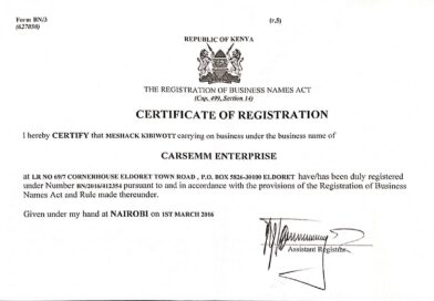 business registration certificate