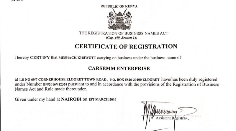 business registration certificate