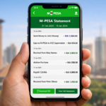 martphone showing M-PESA statement with transaction history in Kenya