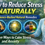 Woman meditating outdoors illustrating natural ways to reduce stress and anxiety using relaxation techniques, mindfulness, and nature therapy.