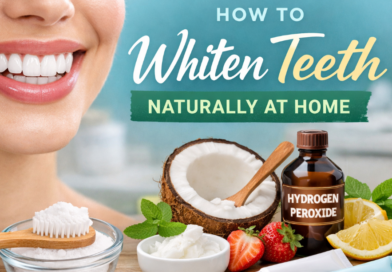 Natural teeth whitening remedies at home including baking soda, coconut oil, and hydrogen peroxide for a brighter smile.